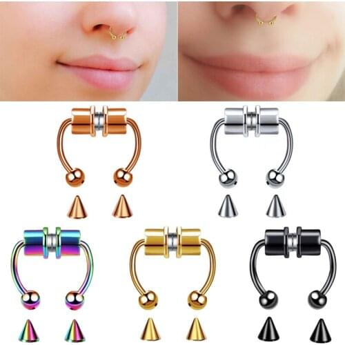 Fake Piercing Magnetic Nose Ring Stainless Steel For Women Man Punk Nose Piercing Hoop Septum Rings Body Jewelry 2021 New