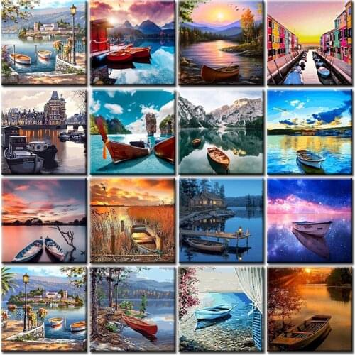 Pictures By Numbers Coloring Ship Landscape Diy Acrylic Canvas Drawing Oil Painting By Numbers With Frame Home Decoration Art