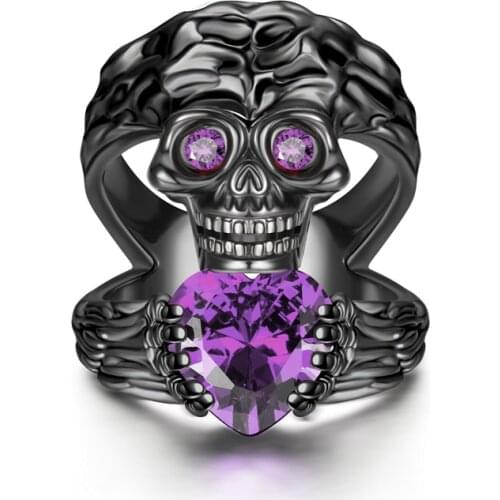 Skull Finger Silver Color Wedding Rings Women Girl Red Heart Crystal CZ Rose Flower Trendy Jewelry Gift Gothic Rings