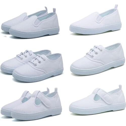 2 4 12 14 16 17 18 Years Children White Sneakers Canvas Shoes For Girls Boys School Student Dance Gymnastics Casual Sports Shoes