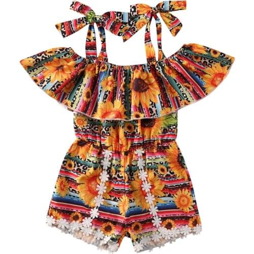 1-5Years Toddler Newborn Baby Kid Girls Flower Rompers Lace Sunflower Jumpsuit Playsuit Summer Children Girls Costumes
