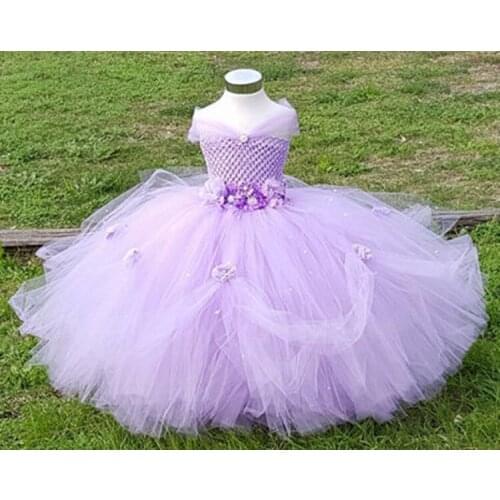 Lovely Girls Wedding Tutu Dress Kids Crochet Flower Tail Dress Ball Gown with Headband Children Cosplay Custom Princess Dresses