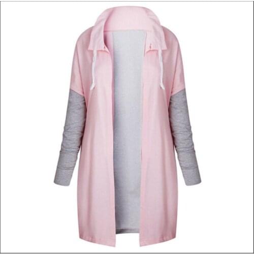 Fashion Autumn Winter Warm Coat Large Size Female Outwear Color Block Coat Drawstring Sweatshirt Soft Outer Clothing