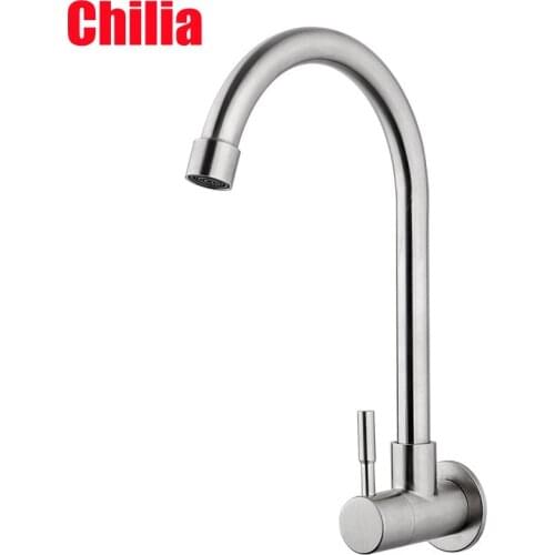 Stainless Steel Wall Mounting Fast On Faucet Kitchen Sink Sink Single Cold Faucet Wall Mounted Installation NIERSI Faucet