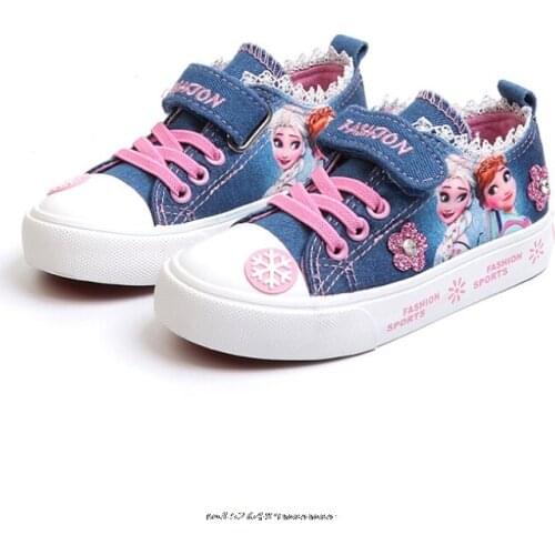 New Children Sneaker New Spring Autumn Kids Casual Shoes For Girls Canvas Shoes Low Cut Cartoon Baby Denim Shoes Elsa Anna