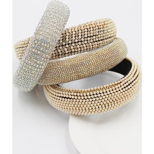 New Bling Rhinestone Headbands Gold Full Crystal Hairband Geometric Diamond Padded Headband for Women Luxury Hair Accessories