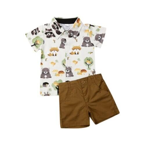 Gentleman 2019 Boy Clothes Kids Baby Boy Formal Suit Animal Tops Shirt+Shorts Pants 2pcs Summer Outfits Clothes