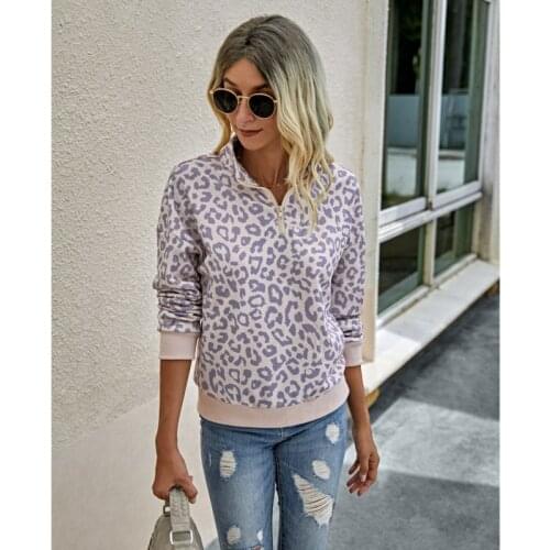 2020 Autumn Fashion Leopard High Collar Stitching Zipper Long Sleeve Womens Sweatshirt Comfortable Pullover Wm