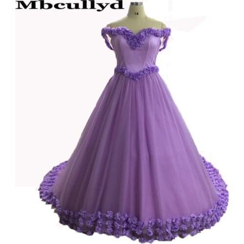 Mbcullyd Elegant Off Shoulder Quinceanera Dresses With Flowers Puffy Tulle Ball Gown Vestidos De 15 Anos Prom Pageant Dress