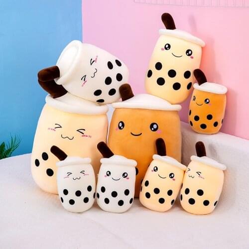 Plush Boba Tea Cup Toy Bubble Tea Pillow Cushion Cute Fruit Drink Plush Stuffed Soft Apple Pink Strawberry Milk Tea Kids Gift