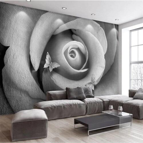 Custom 3D Wallpaper Modern Minimalist Gray Embossed 3D Rose Large Mural Living Room Bedroom Wall Decor Wall Cloth Wall Stickers