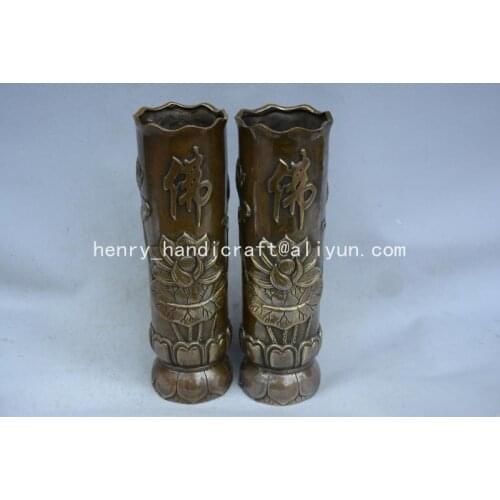 Rare Old MingDynasty copper vase,Lotus,with carving& mark,A Pair ,best collection& adornment,Free shipping