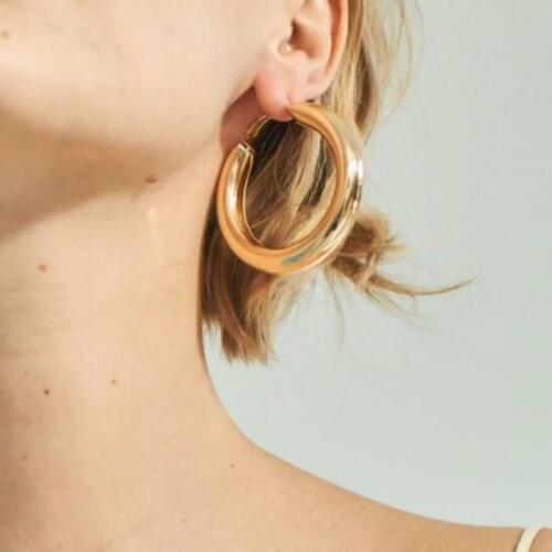 RONGBIN 50 MM Big Gold Hoops Earrings Minimalist Thick Tube Round Circle Rings Earrings For Women Zinc Alloy Trendy Hiphop Rock