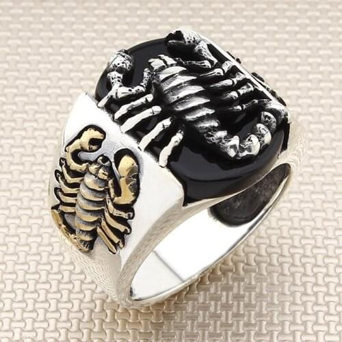Animal Scorpion Silver Ring Black Onyx Stone Ring Men Silver Ring Made in Turkey Solid 925 Sterling Silver