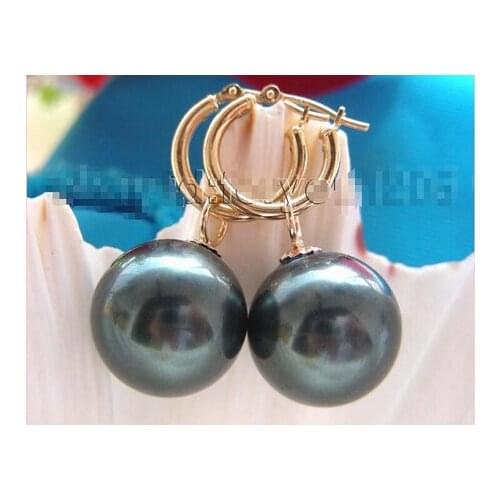 Natural 16mm Tahiti Black Sea Shell Pearl Earrings