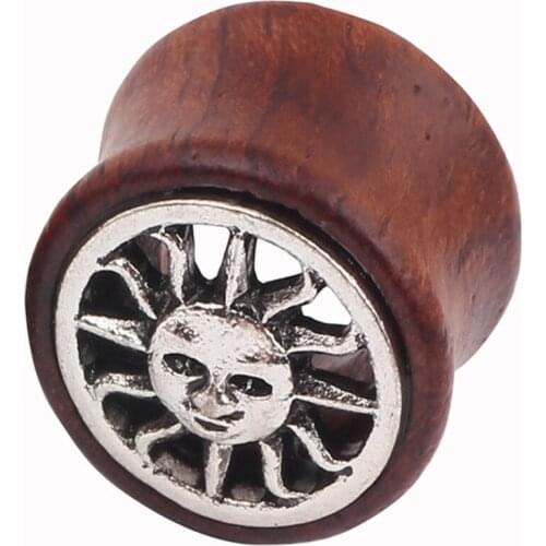 Sun Double Flare Ear Plug Gauges Flesh Tunnel Plugs Body Piercing Jewelry Wood Plug and Tunnel 2pcs/lot P4016