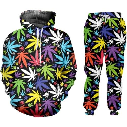 IFPD Tracksuits For Women Colorful Leaves 3d Print Man Hoodie + Jogging Pants Set Harajuku Weeds Casual Sportswear Man Clothing