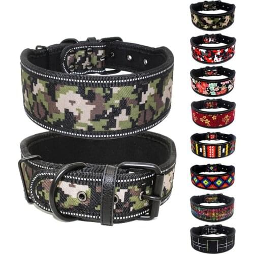 Reflective Nylon Dog Collar Adjustable Comfortable Padded Widen Pet Collars For Medium Large Dogs Pitbull German Shepherd Collar