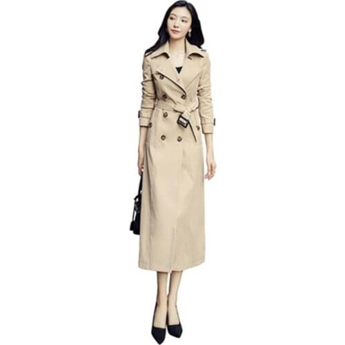 2021 Autumn New Brand Women Trench Coat Long Windbreaker Europe America Fashion Trend Double-Breasted Slim Long Trench 65