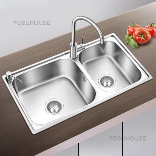 Wash Basin Large Double Trough Kitchen Sink Thickened Large One Household Sink 304 Stainless Steel Sink Kitchen Fixtures