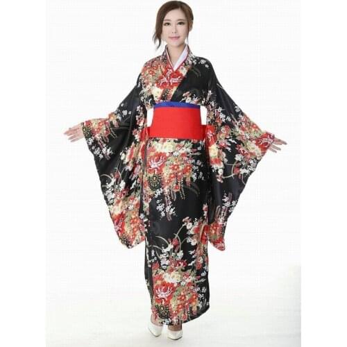 Japanese Traditional Flower Geisha Kimono Vintage Women Stage Show Costume Halloween Cosplay Hell Girls Enma Women Sakura Suit