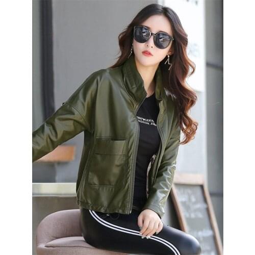 2020 Spring and Autumn New Leather Jacket Women Short Section Korean Large Size Coat Stand Collar jaqueta de couro feminina K868
