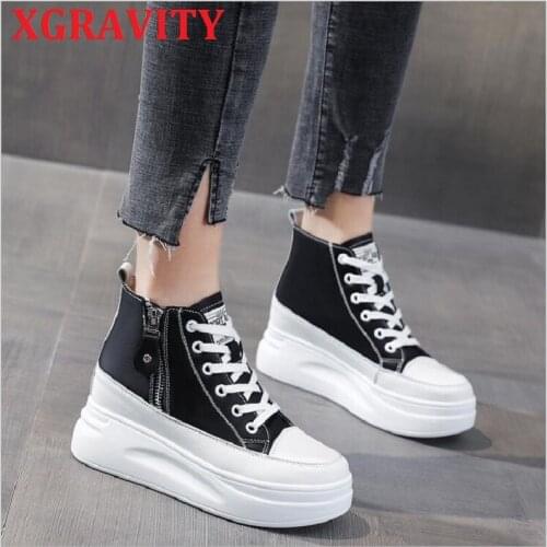 XGRAVITY Genuine Leather Invisible high Heel Fashion Heel Increasing Women Boots Cow Leather Short Boots Lady Wedge Shoes S029