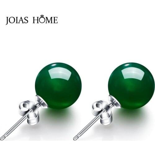 JoiasHome Fashion 925 Sterling Silver Earrings For Woman Natural Round Emerald Gemstone Stud Earrings Women Fine Jewelry