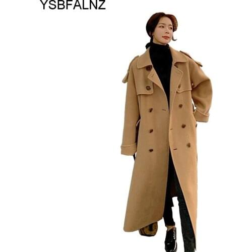 2021 Winter Woolen Coats Womens Korean Long Thick Double Breasted Trendy Cashmere Clothes Belt Female Fashion Casaco Feminino
