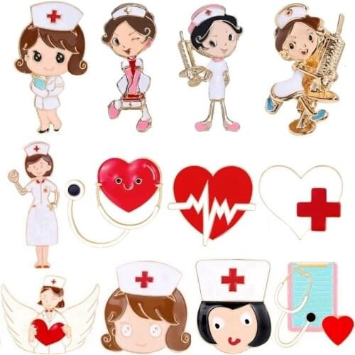 10pcs/lot Small Fashion Nurse Doctor Jewelry cartoon Brooches Hospital Medical Stethoscope Microscope Badges Pins Brooch Gifts