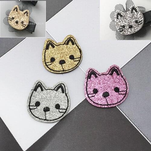 100pcs/lot Glitter Embroidered Animal Cat Padded Appliques Patches DIY Headwere Accessory