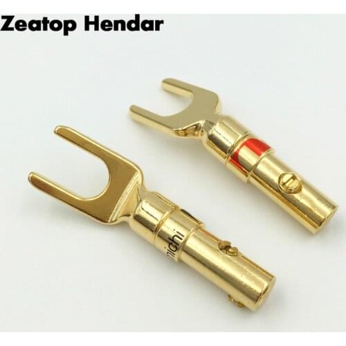 2Pcs Nakamichi Brass Gold plated Y U- type Spade Speaker Plugs Audio Screw Fork Connector Adapter