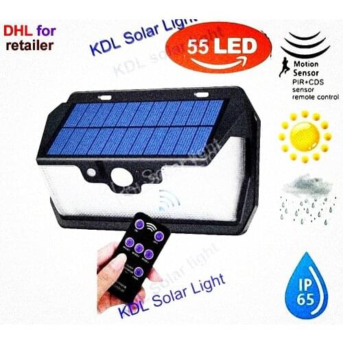 55 LED 900lm Solar Light remote control radar smart 3 side lighting 118 1000LM Waterproof IP ca street wall lamp yard camp