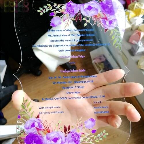 Hot sale printed purple flower acrylic card with free flower design customized