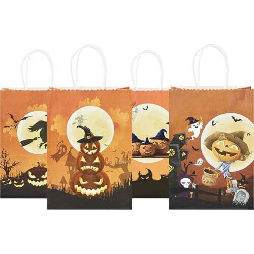 5pcs Halloween Pumpkin Witch Paper Bag Candy Chocolate Biscuit Dessert Packaging Bag Party Children Gift Packaging Decoration