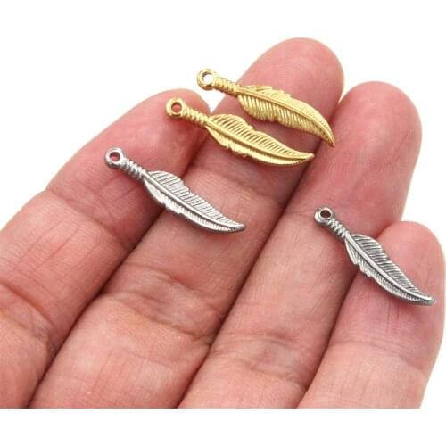10pcs Feather Charm Pendants Stainless Steel Gold Beads Charms Findings for DIY Bracelet Necklace Jewelry Making Supplies