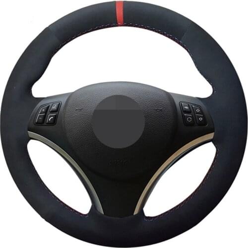 Black Suede Hand-Stitched Comfortable Soft Car Steering Wheel Cover For BMW E90 E91 E92 E93 E87 E81 E82 E88 X1 E84 Accessories