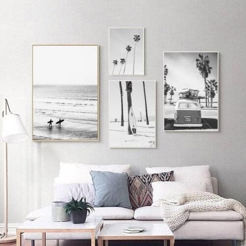 Noir Et Blanc Plage Mur Bord De Mer Art Affiche Palmier Toile Peinture Moderne Peinture DéCoration Salon DéCoration De La Maison