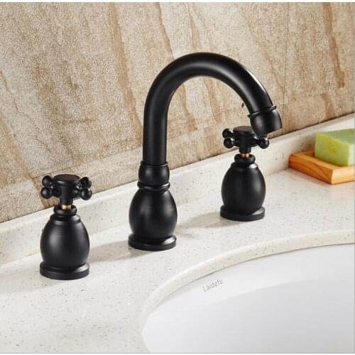 Black three piece faucet hot and cold mixed water basin three hole faucet bathtub faucet