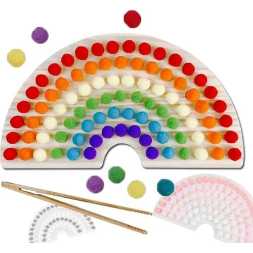 Wooden Rainbow Board Clip Beads Toys Montessori Educational Color Sorting Sensory Fine Motor Training Nordic Style Gifts For Kid