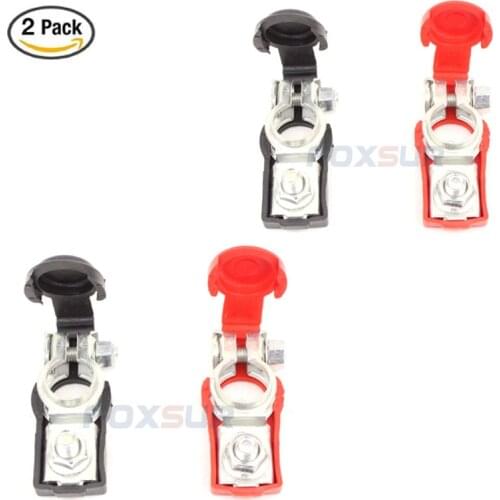 FOXSUR 4pcs 100A Battery Terminal Clamp Connector 12V Car Battery Clips with isolation cover