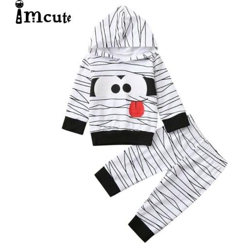 Imcute 2021 new Newborn Infant baby clothing set Baby Boys Girls Cartoon Mummy Hooded T shirt Pants Halloween Outfits Set