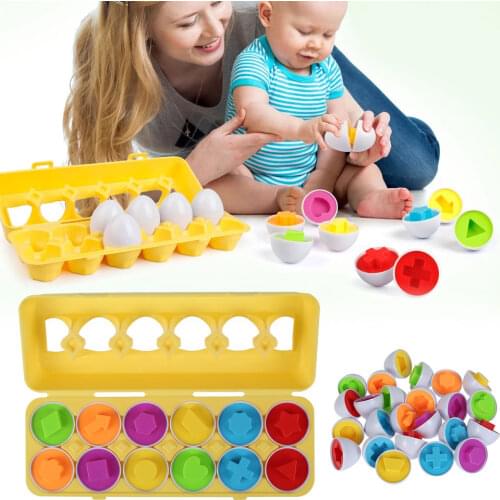 12pcs Baby Montessori Learning Education Math Puzzle Matching Toys Smart Simulation Eggs Children Popular Game Mixed Shape Tools