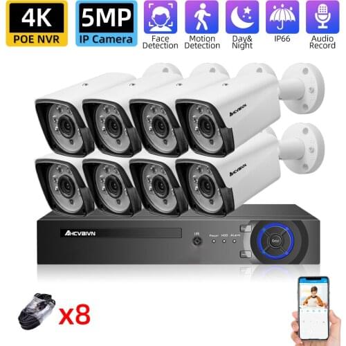 H.265+ 8CH 4K POE NVR Kit Face Detection CCTV IP Security Camera System Audio 5MP POE Camera Video Surveillance Set 8 Channel