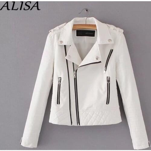 New Women Slim Faux Leather Jacket Spring Autumn Turn Down Collar Zipper Biker Moto Coat Woman Streetwear PU Outerwear Fall