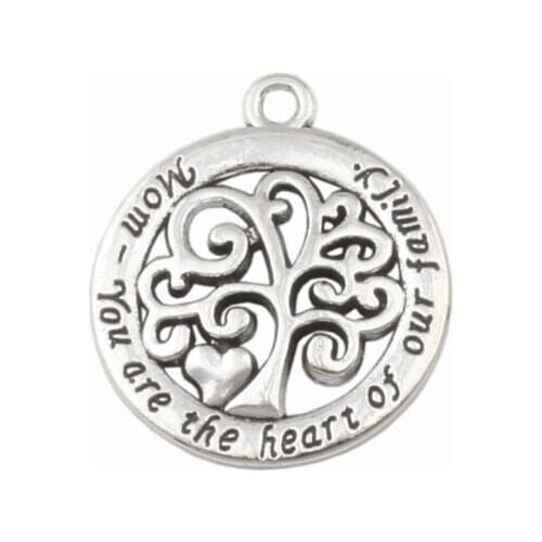 MIC Mom You Are The Heart Of Our FamilyTree Of Life charm Pendant 50Pcs/lot Hot sell Zinc alloy metal Jewelry DIY 23mm A-176