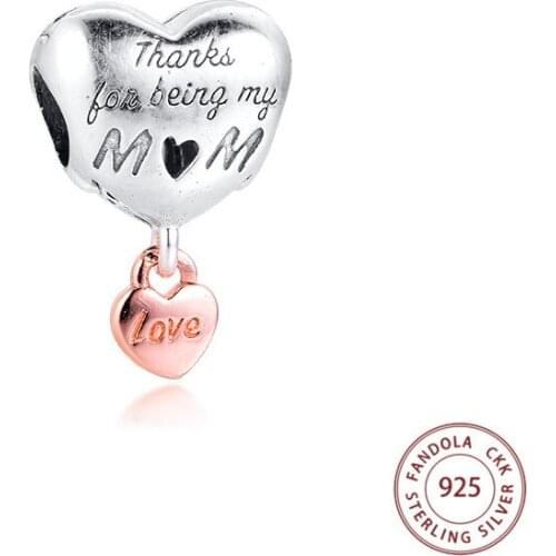Genuine 925 Sterling Silver Thanks For Being My Mum Charms Beads Fits Pandora Bracelet Women DIY Jewelry Making Kralen Charmsy