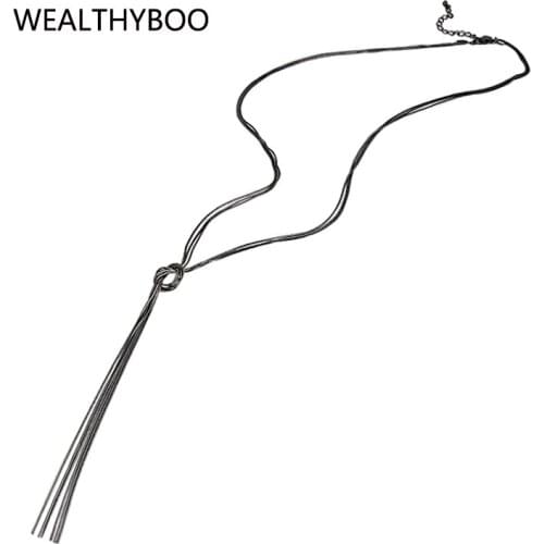Chunky Long Snake Chain Tassel Pendant Necklace Party Metal Chain Sweater Necklace Daily Long Rope Necklace Colliers