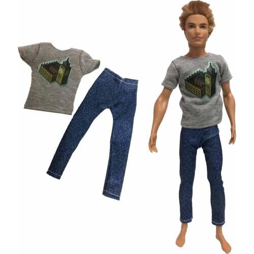 NK One Set Of Boy Doll Suit Clothes Casual Handsome Doll Clothes Pants For Barbie Doll Ken Childrens Gifts 093A