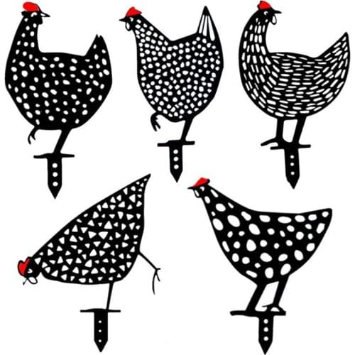 New Style Creative Garden Stake Black Chicken Shape Lifelike Acrylic Garden Decorative Stake for Yard Farm Supplies Decor